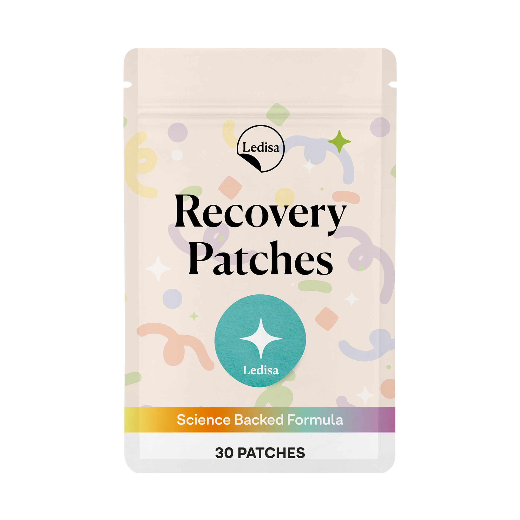 Packaging for Ledisa Recovery Patches, 30 patches, science-backed formula.