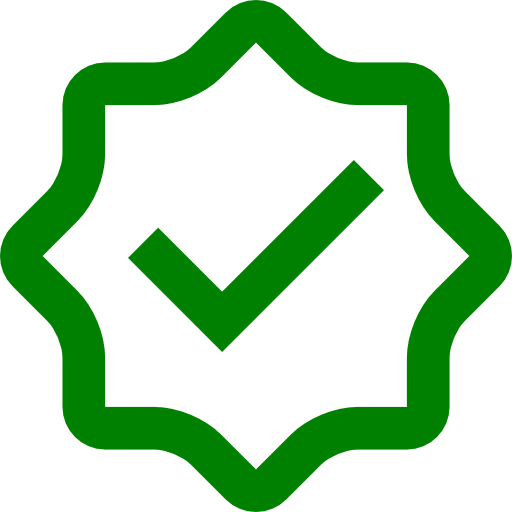 Green checkmark inside a star-shaped border.