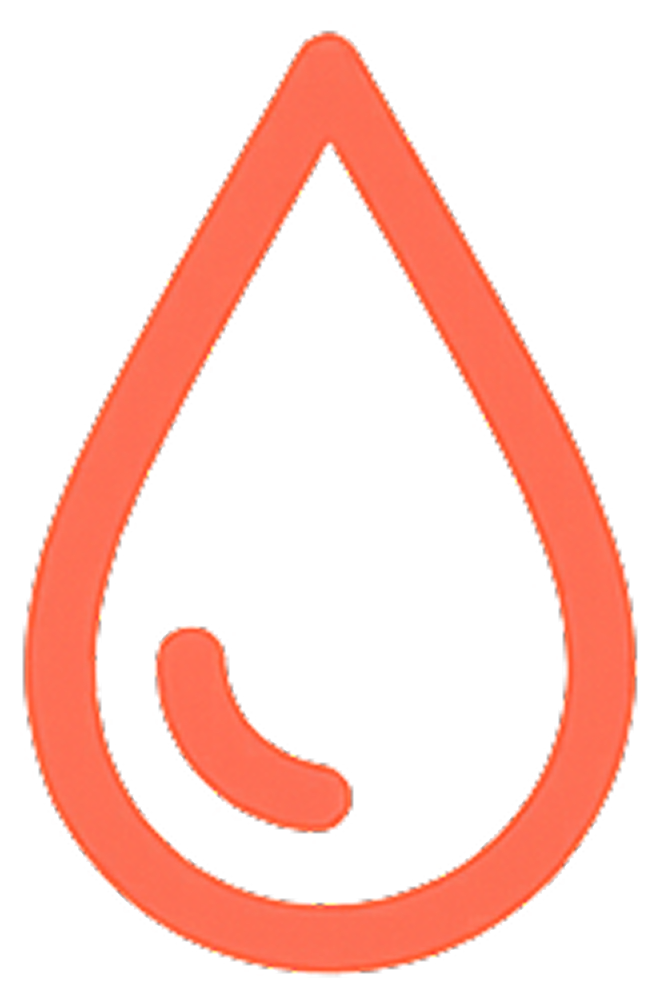 Red outline of a water droplet with a curved line inside.