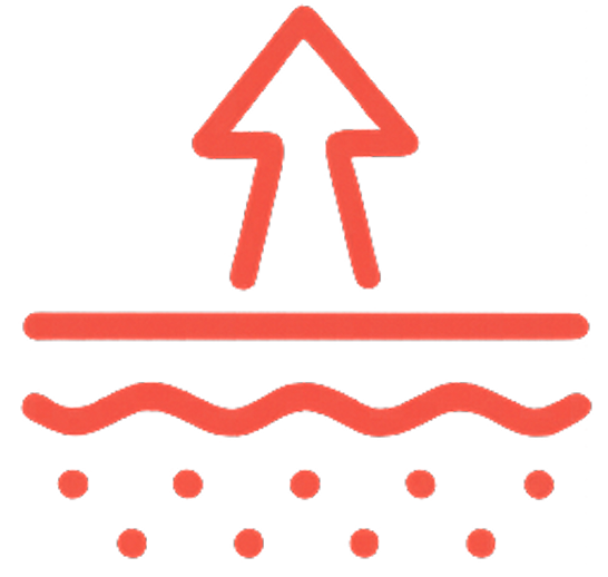 Red arrow symbol above wavy line and dots.