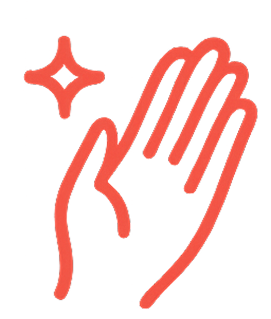 Red line drawing of a hand and a sparkling star.