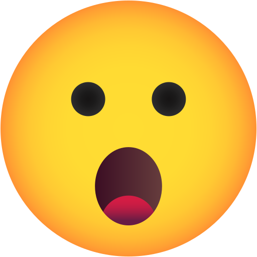 A yellow circular emoji with wide eyes and an open mouth, expressing surprise or shock.