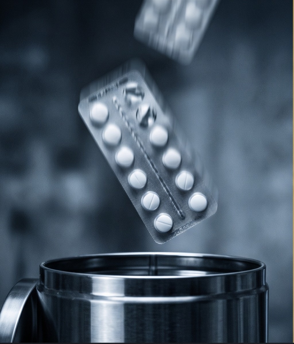 Hair loss pills being thrown in the trash