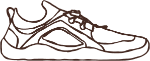 Outline drawing of a sneaker in brown color.