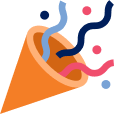Illustration of a party popper with colorful confetti.