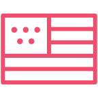 Red outlined abstract flag with five dots and stripes.