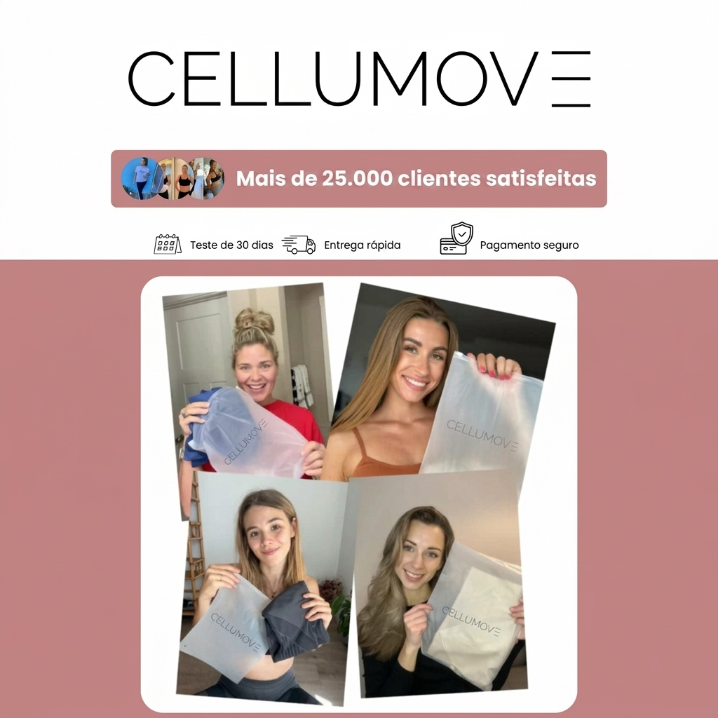 Promotional image for CELLUMOVE showing a collage of four women holding the brand's products.