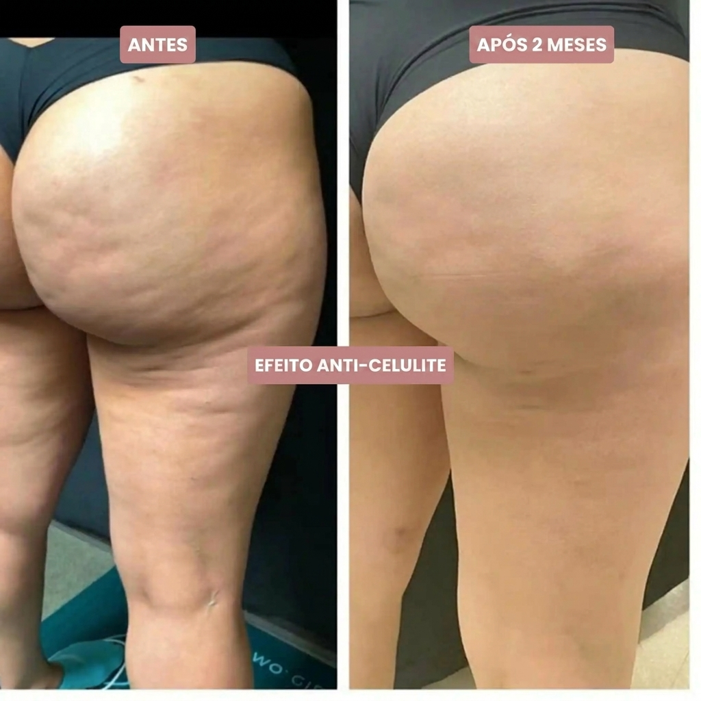 A before and after comparison of a woman's buttocks and thighs, showing a reduction in cellulite.
