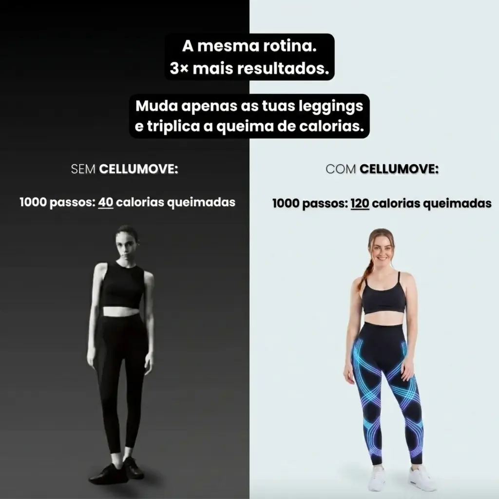 A split-screen ad comparing women in different leggings, with text claiming different calorie burn results.