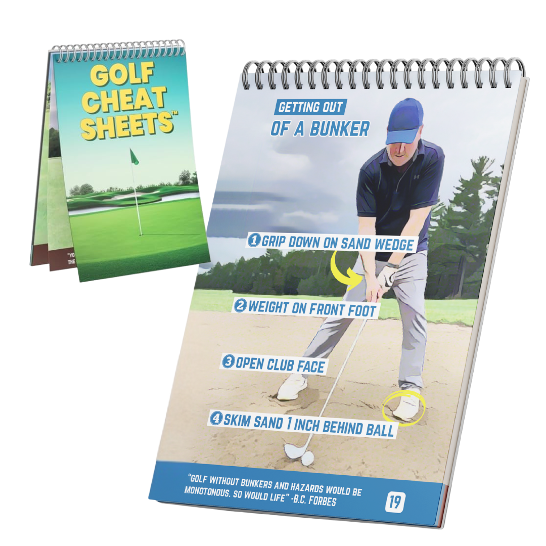 Golf cheat sheets with instructions for getting out of a bunker.