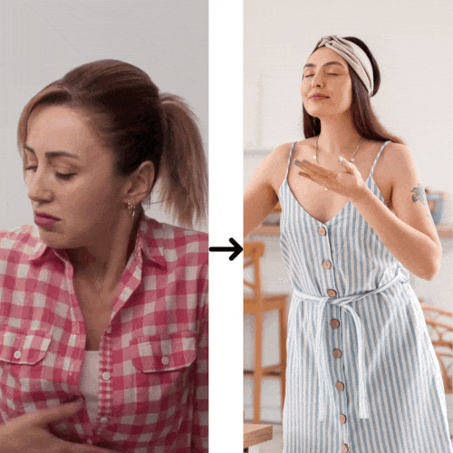 Two women side by side, one in discomfort, the other relaxed.