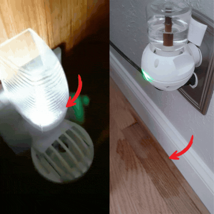 Two images of plug-in air fresheners with arrows pointing to them.