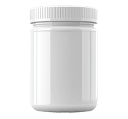 A plain, unlabeled white plastic jar with a ribbed screw-top lid against a white background.