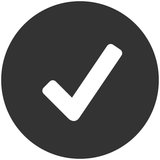 White checkmark inside a black circle.