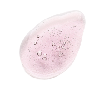 A smear of translucent pink gel with bubbles, isolated on a white background.
