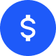 Blue circle with a white dollar sign in the center.