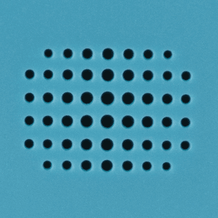 Blue surface with a grid of small black circular holes.