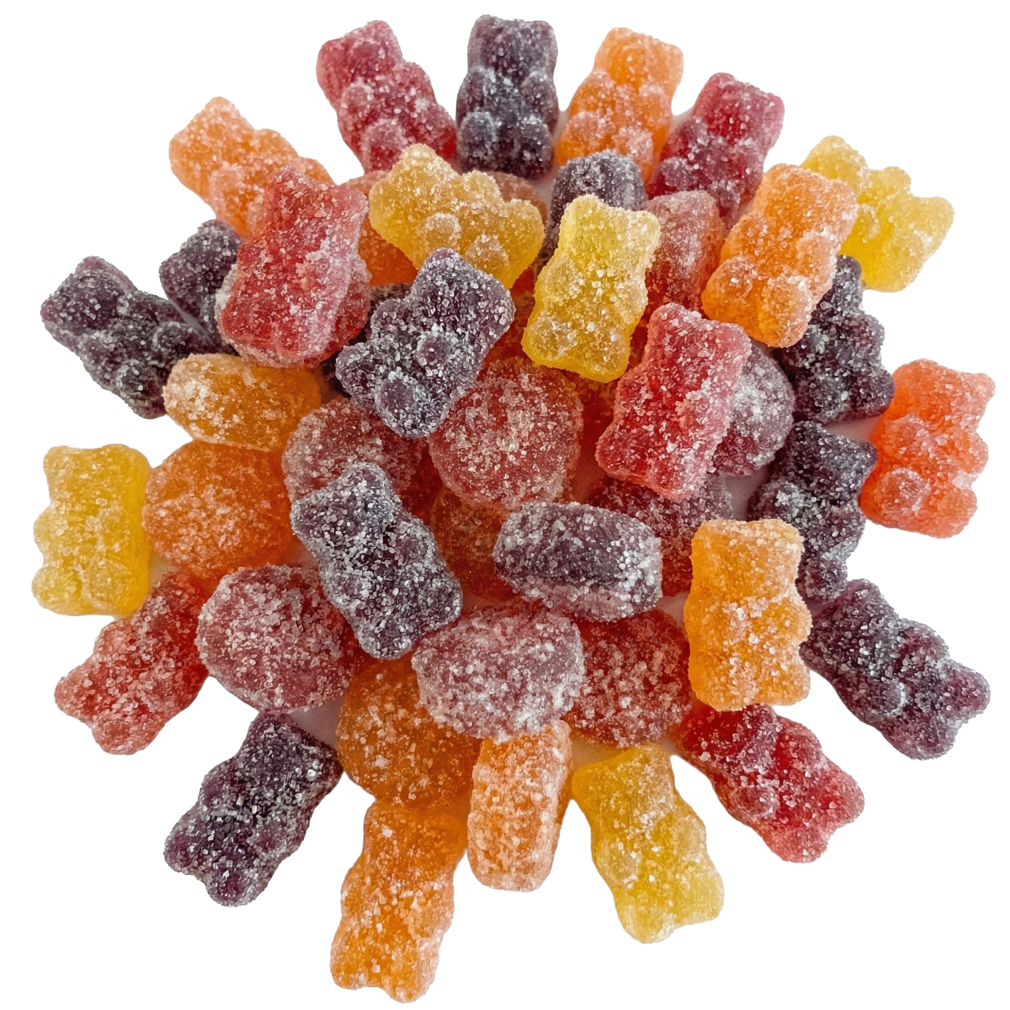 Colorful packaging of Silly Sours organic gummy candy with cartoon fruit characters.