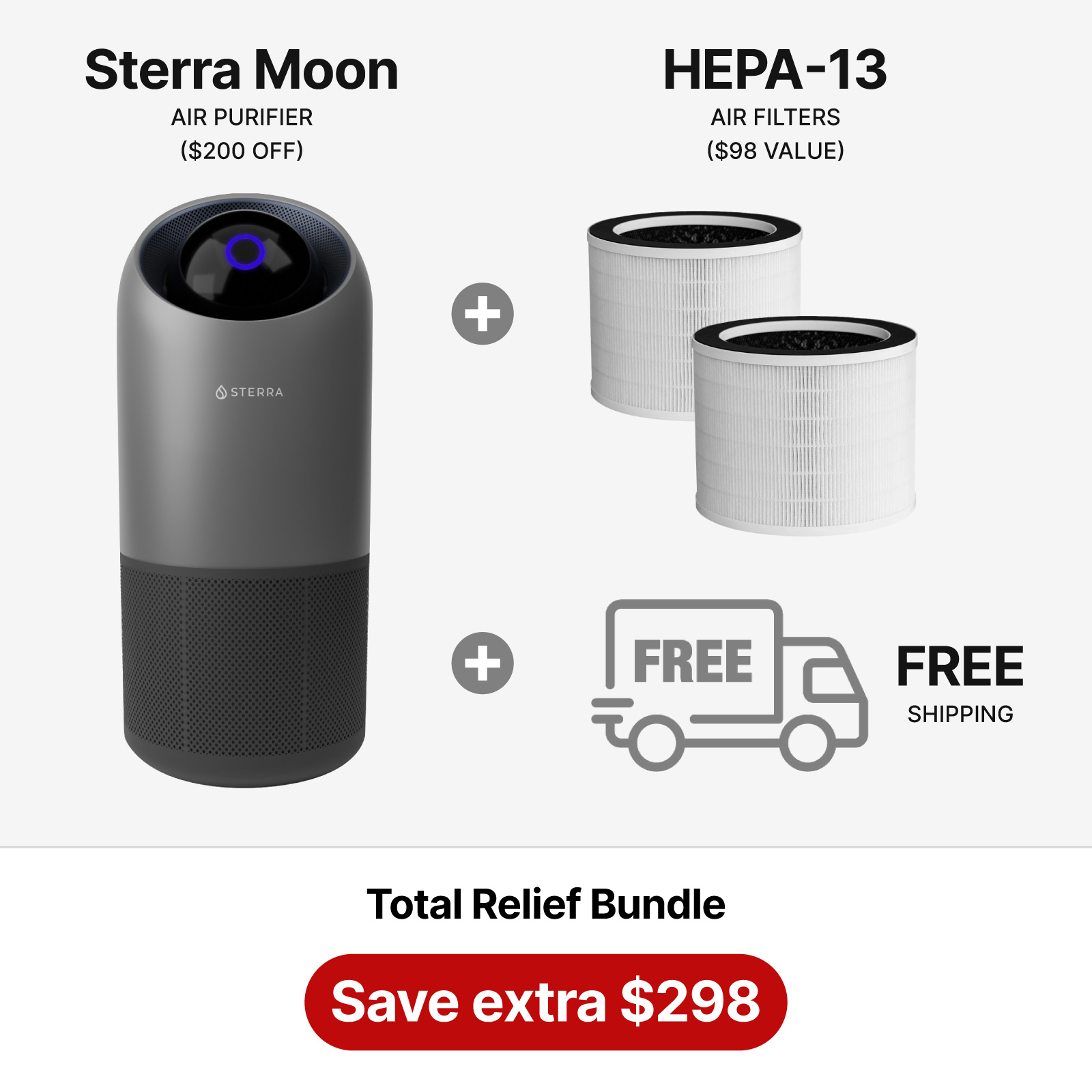 Air purifier and filters bundle with free shipping offer.