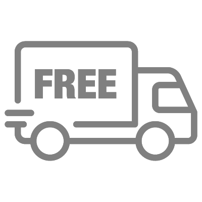 Gray icon of a delivery truck with the word 'FREE' on it.
