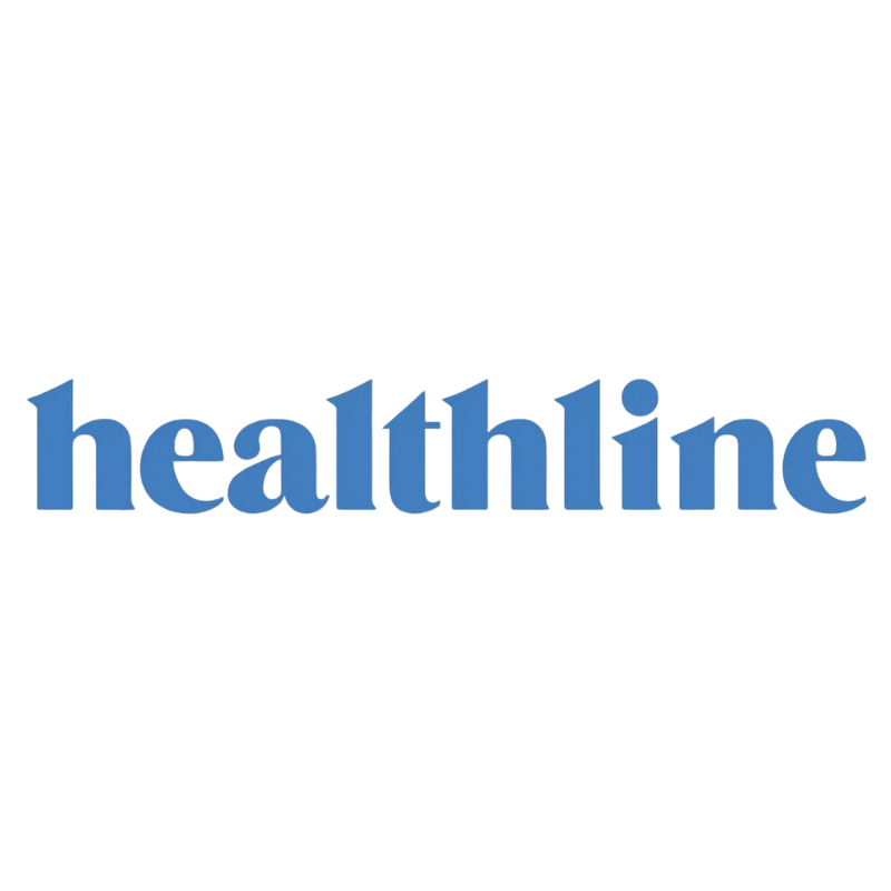 The Healthline logo in blue serif font on a white background.