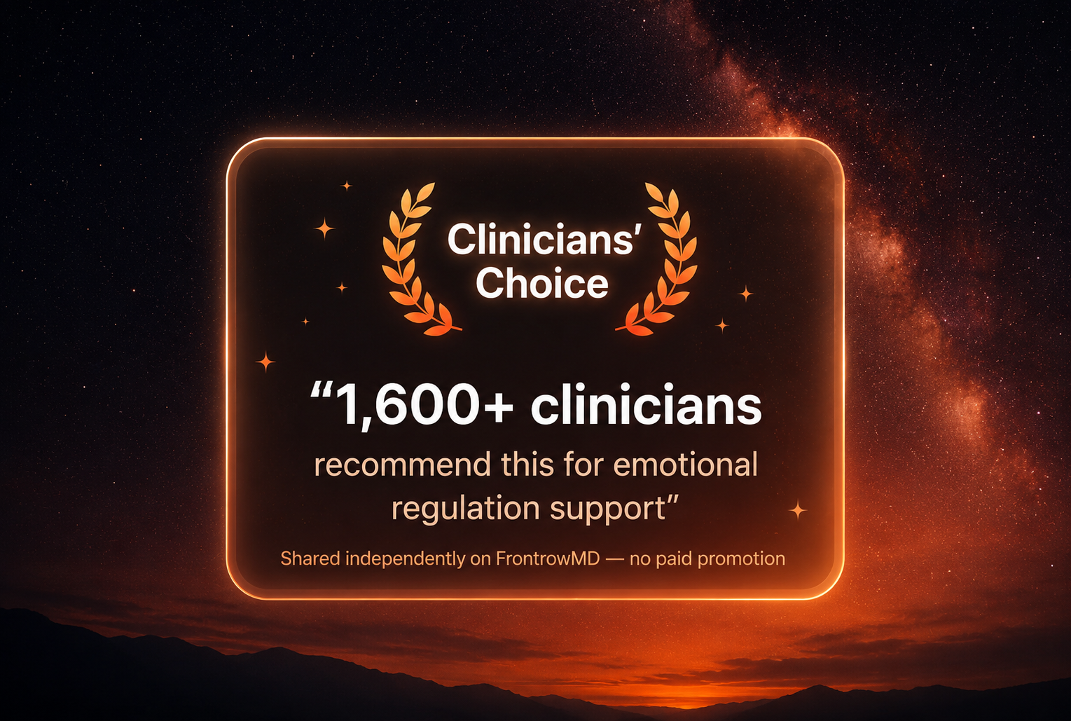 A 'Clinicians' Choice' graphic stating over 1,600 clinicians recommend a product, set against a starry night sky.