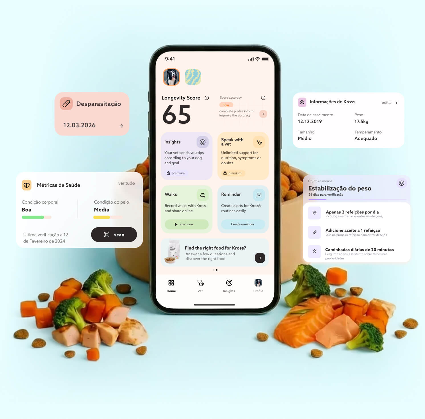 aplicação para telemóvel da Bakyn para acompanhar a saúde do cão