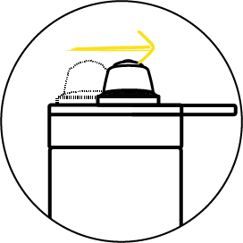 Illustration of a bell on a table with an arrow pointing right.