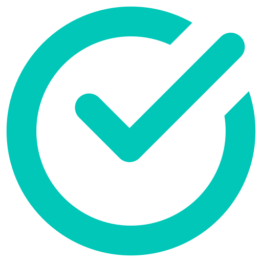 Teal check mark inside a circular outline.
