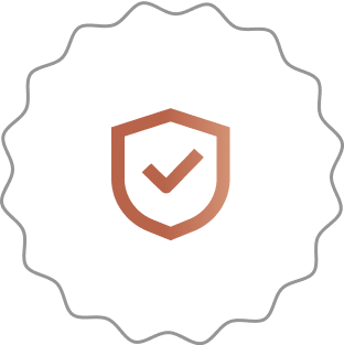 Shield with a checkmark inside a scalloped border.