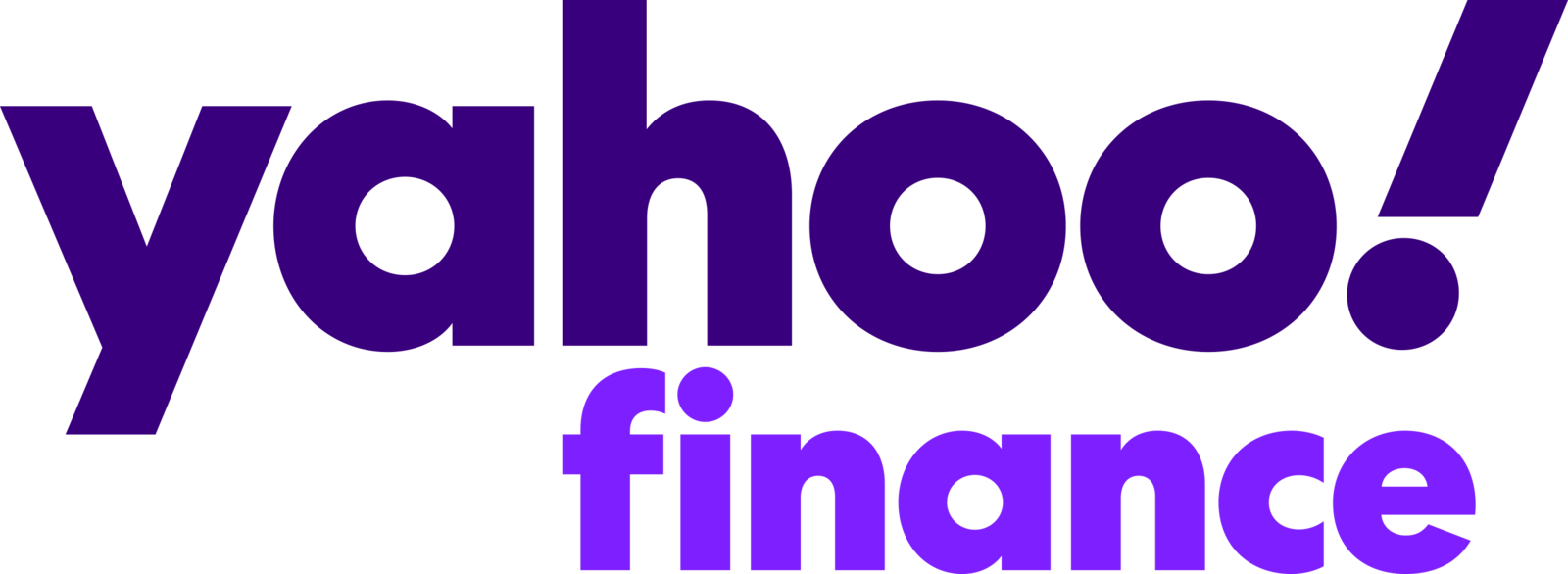 Yahoo Finance logo in purple text on a white background.