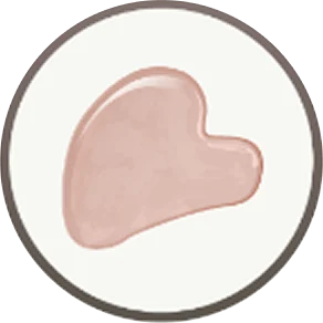 Pink, heart-shaped object on a circular white background.