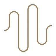 A continuous, wavy, beige line with rounded corners, resembling a sound wave or pulse, on a white background.