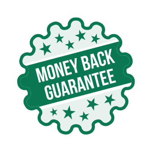 A green badge with the text 'Money Back Guarantee.'