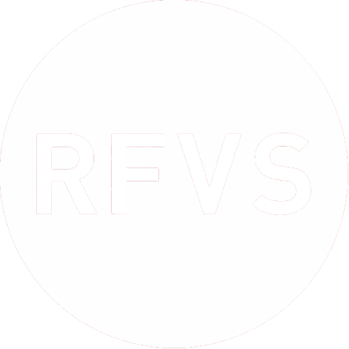 White circle with black letters 'RFVS' inside.