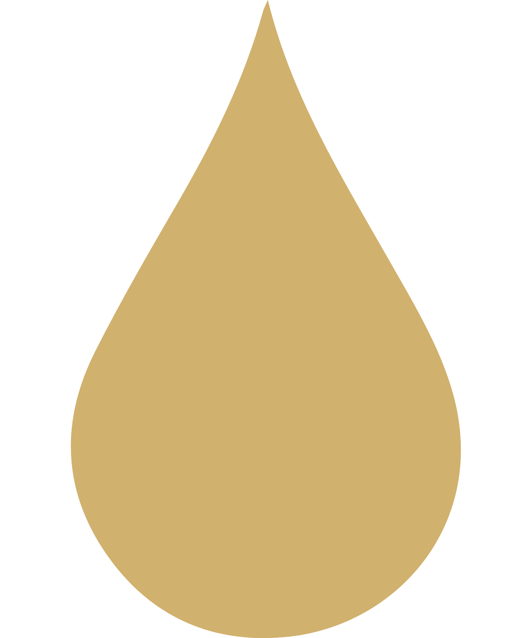 A solid, gold-colored teardrop-shaped icon on a white background.
