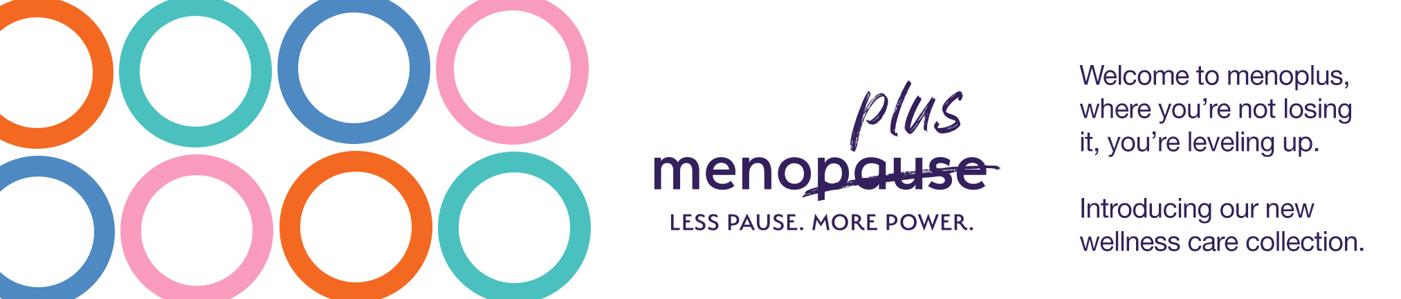 Colorful rings with text about menopause wellness care collection.