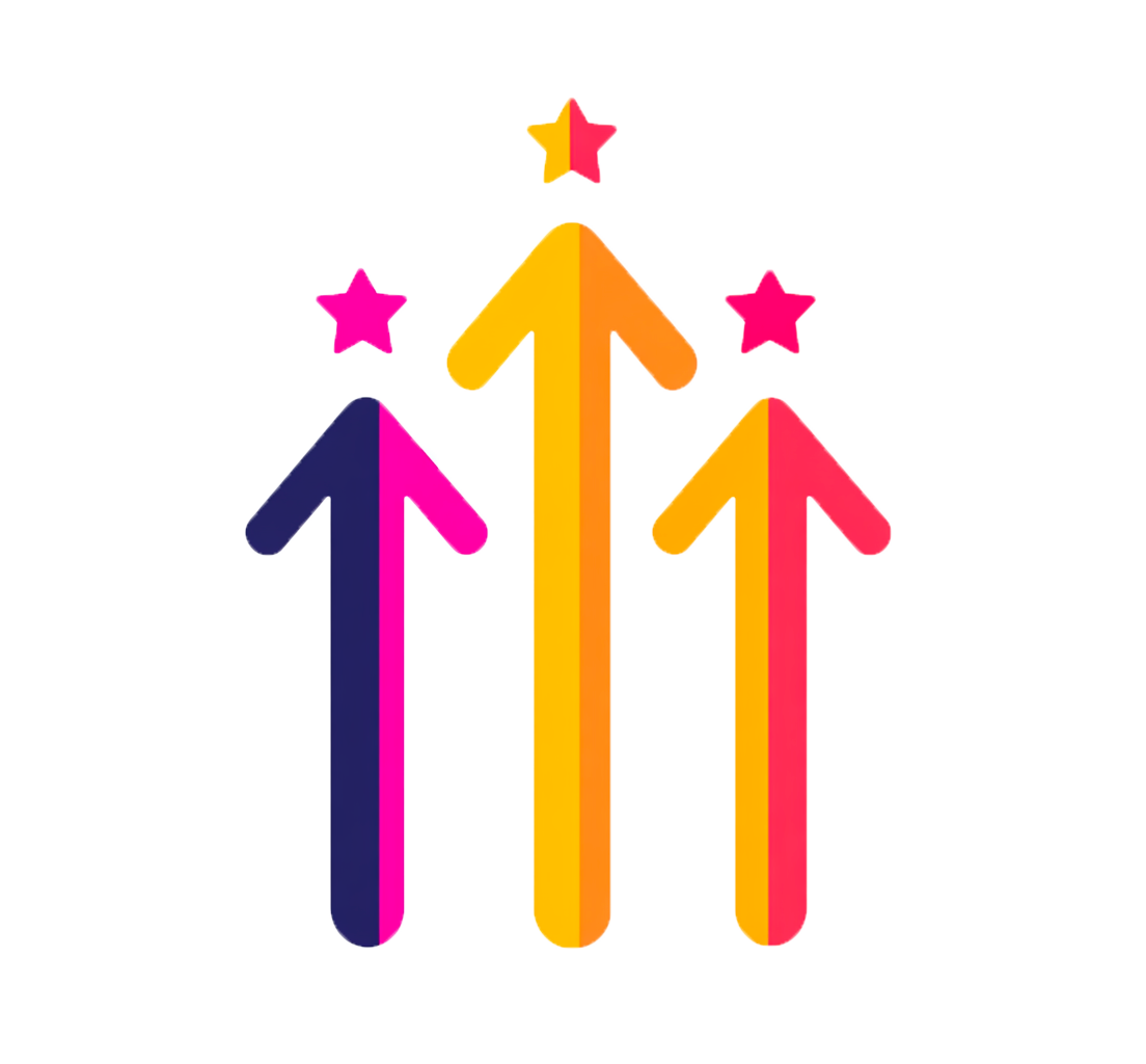 Colorful arrows pointing upward with stars above them.