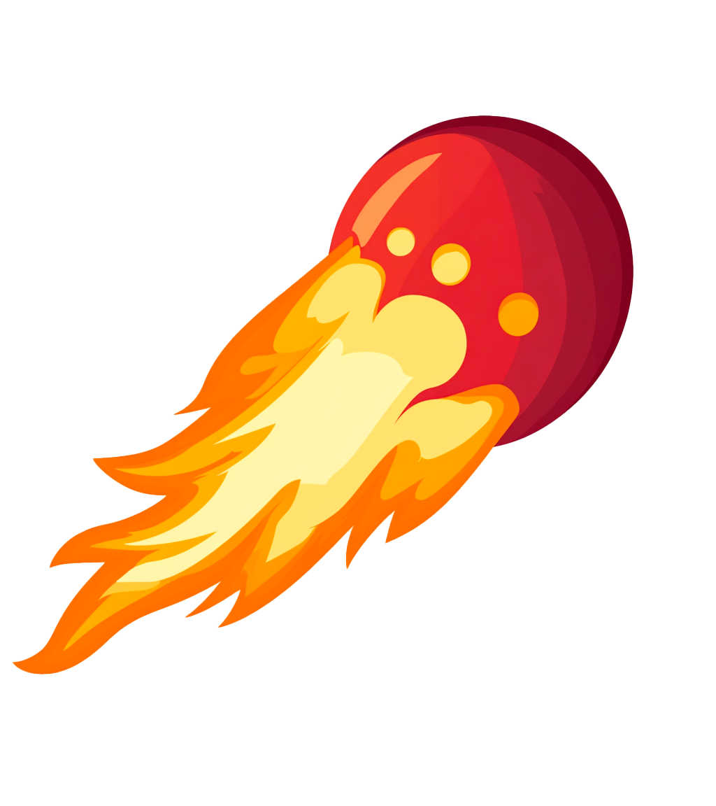 A fiery red object with flames trailing behind it.