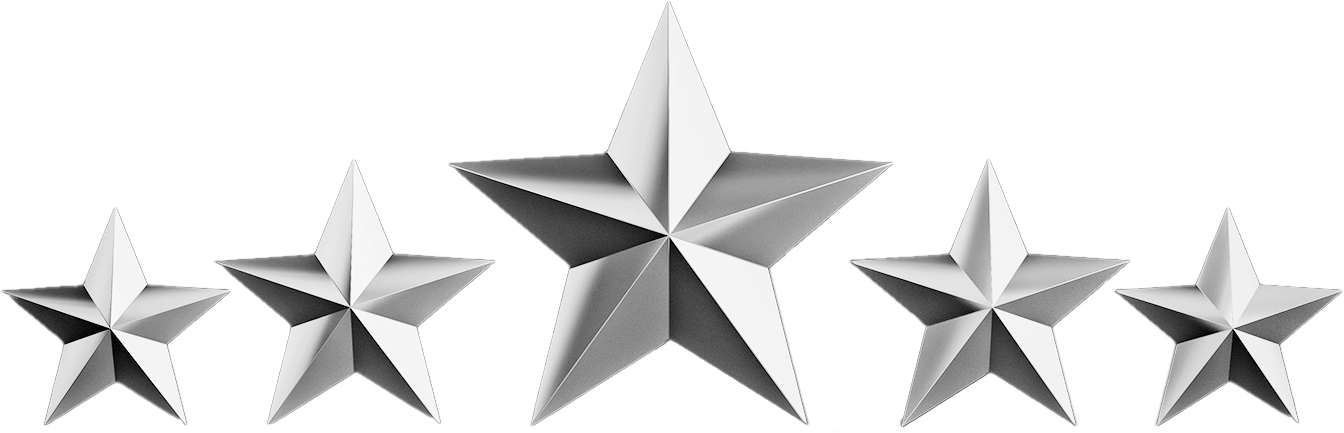 Five silver 3D stars on a black background.
