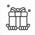 A line drawing icon of two hands holding up a wrapped gift with a bow.