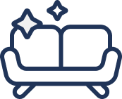 Illustration of a couch with sparkling stars above it.