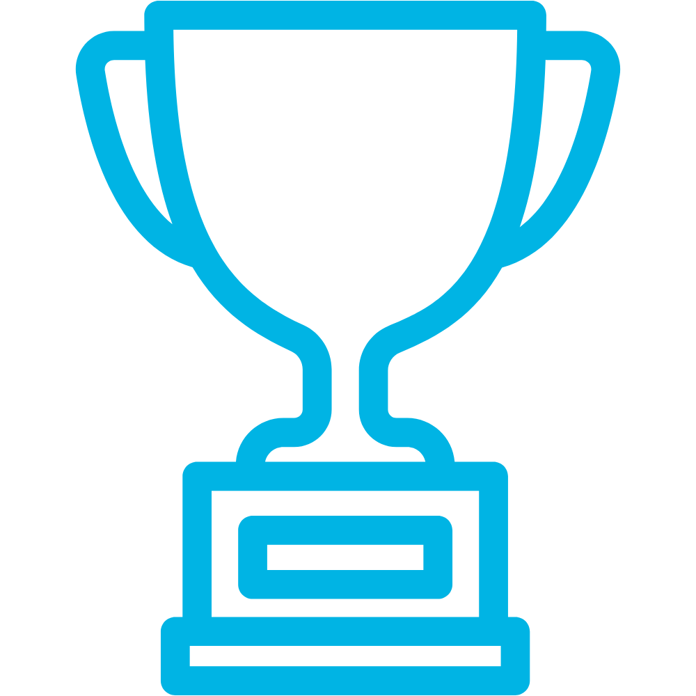 Blue outline of a trophy on a white background.