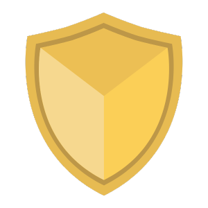 Illustration of a gold shield with a hexagonal design.