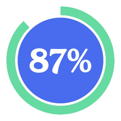 A blue circle with '87%' inside, surrounded by a green progress ring.