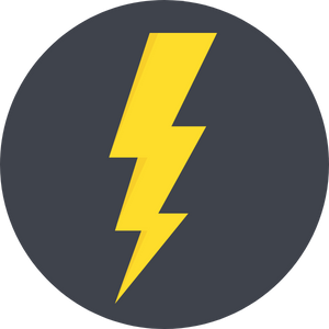 Yellow lightning bolt on a dark gray circular background.