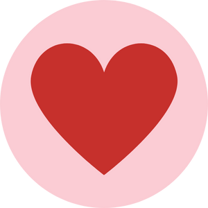 Red heart icon on a pink circular background.