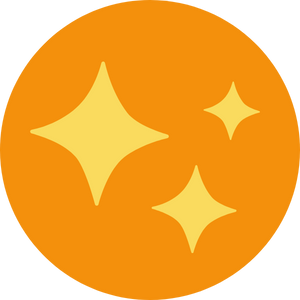 Three yellow sparkles on an orange background.