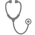 Gray stethoscope icon on a white background.