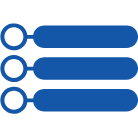 Blue icon with three horizontal lines and circles, resembling a list or menu.